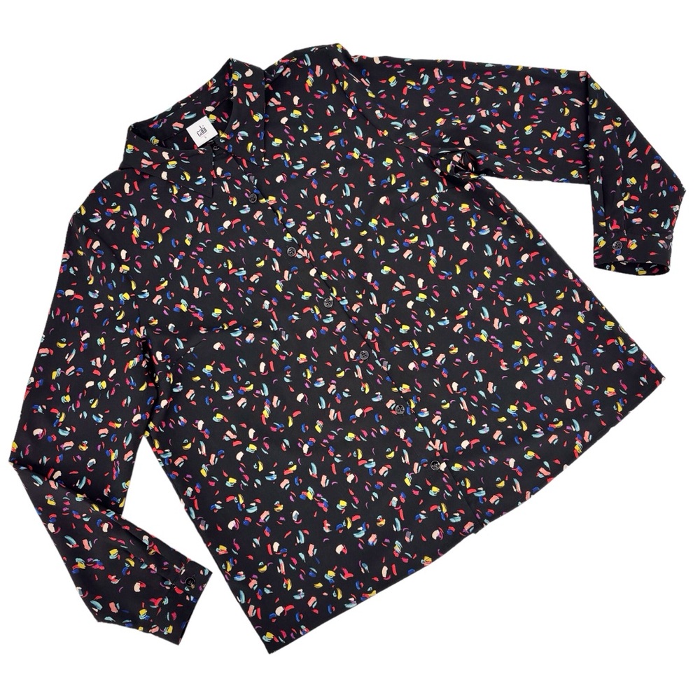 Cabi Ferris Blouse # 3423, Vivid Coloured Brushstroke Print Button Down, Large
